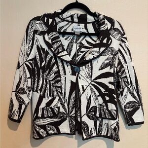 Chico's Chocolate Palm Leaf Silk Blend Cardigan, 3/4 Sleeve, Woman’s size 8/10